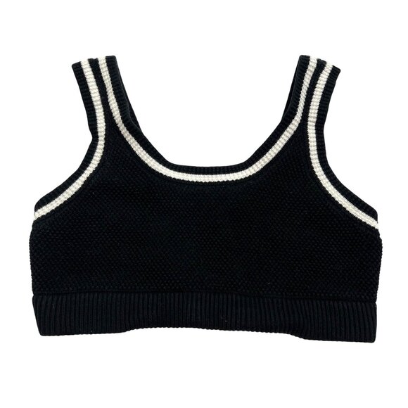 ALO Yoga Tennis Club Sweater Knit Bra in Black/Ivory